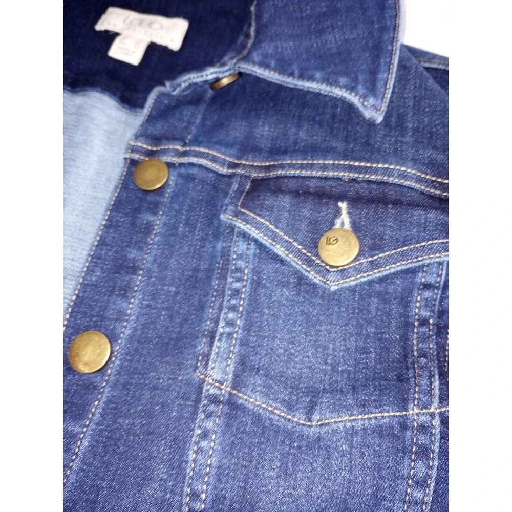 LOGO Lori Goldstein Women's 6 Denim Jacket Dark Wash Jean manufactured Raw Hem - Picture 6 of 10